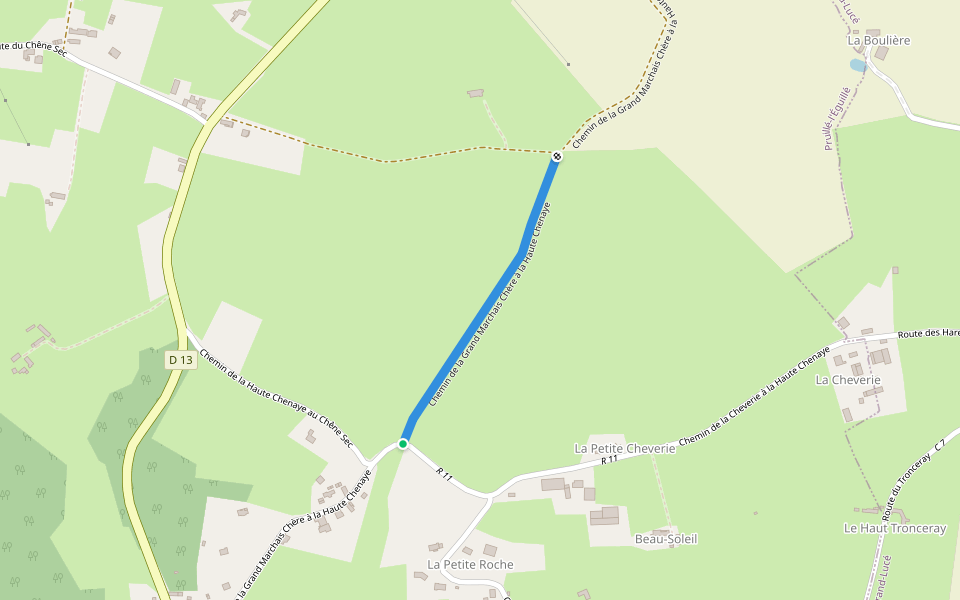Chemin de la Grand Marchais Chère à la Haute Chenaye walking route map in Pruillé-l'Éguillé