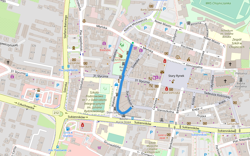 Podmurna walking route map in Chojnice