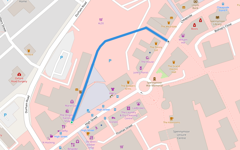 Parkwood Precinct walking route map in Spennymoor