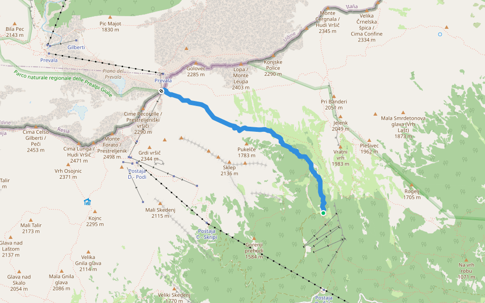Pot po dolini Krnice walking route map in Plužna
