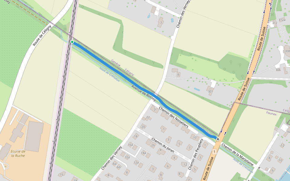 Avenue de Bossey walking route map in Céligny