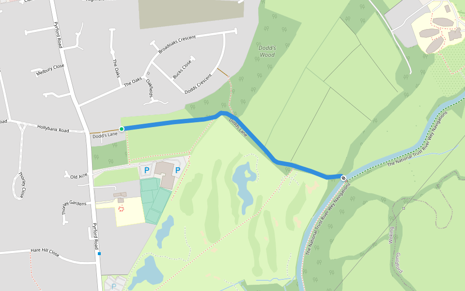 Dodds Lane walking route map in Woking