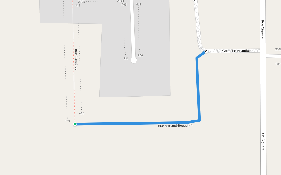 Rue Armand-Beaudoin walking route map in Val-d'Or