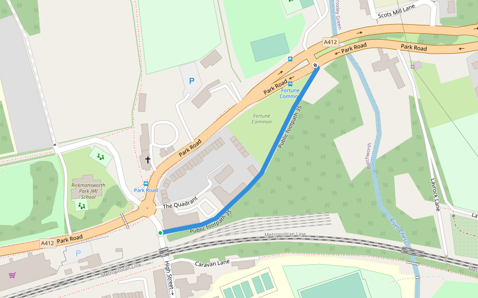 Public footpath 35 walking route map in Rickmansworth