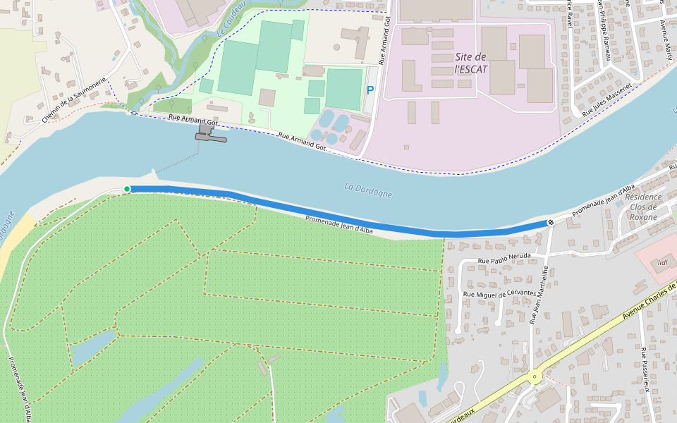 Promenade Jean d'Alba walking route map in Bergerac