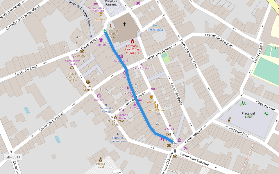 Carrer del Pare Lluís Rodés walking route map in Santa Coloma de Farners