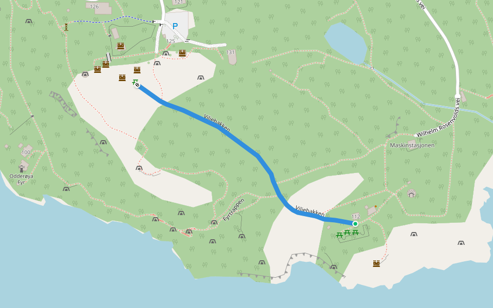 Viljebakken walking route map in Kristiansand