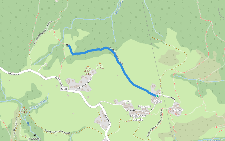 Strada vicinale dei Busi walking route map in Durlo di Crespadoro