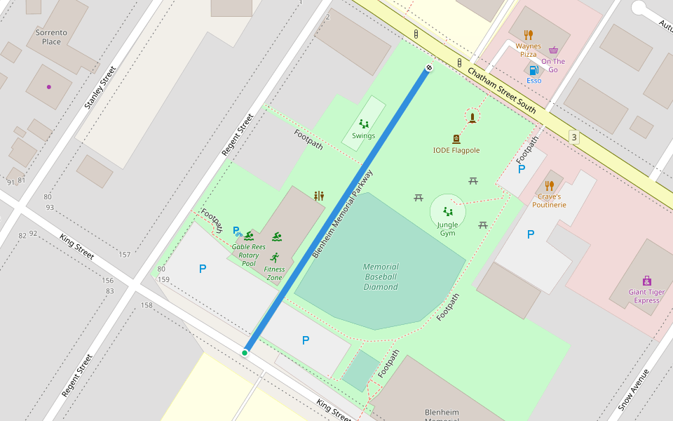 Blenheim Memorial Parkway walking route map in Blenheim