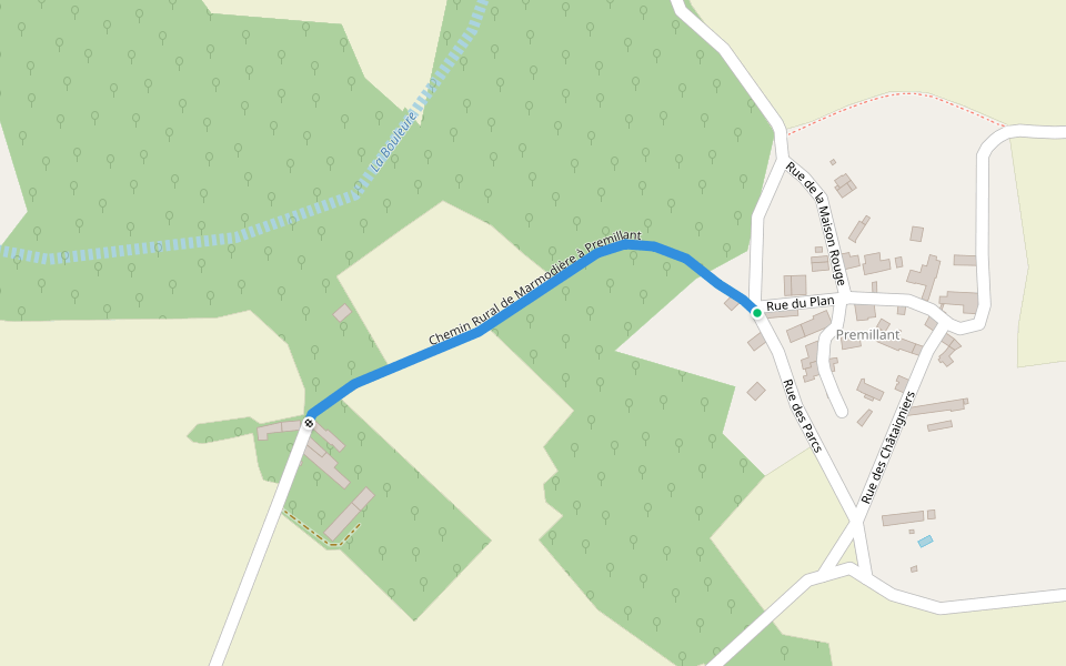 Chemin Rural de Marmodière à Premillant walking route map in Brux