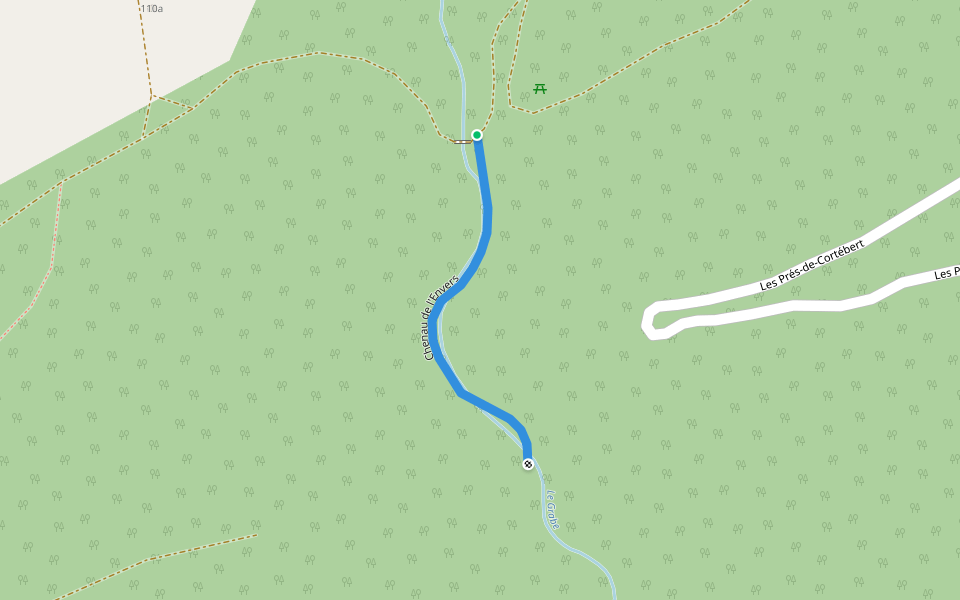 Chenau de l'Envers walking route map in Cortébert