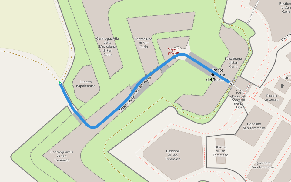 Antica strada reale per Torino walking route map in Alessandria
