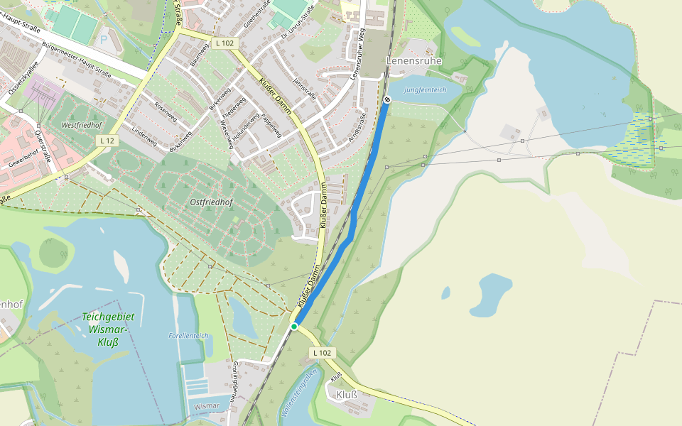 Klußer Damm walking route map in Wismar