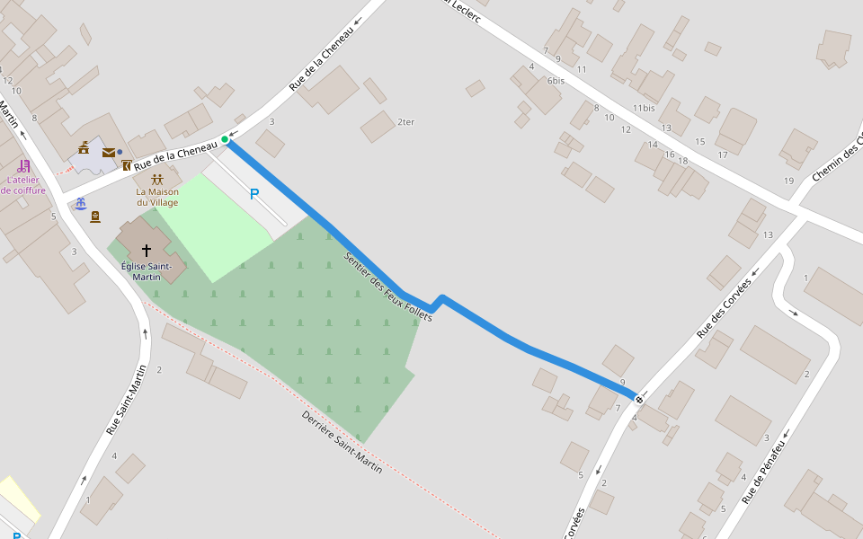Sentier des Feux Follets walking route map in Bouxières-aux-Dames