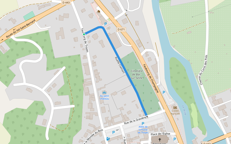 Ruelle Clamart walking route map in Bar-sur-Seine