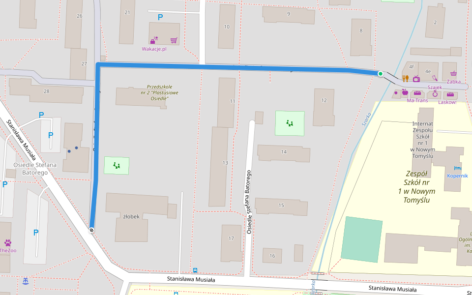 Osiedle Stefana Batorego walking route map in Nowy Tomyśl