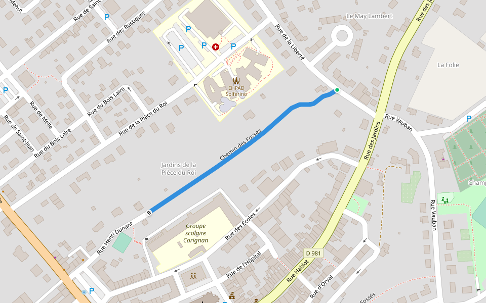 Chemin des Fosses walking route map in Carignan