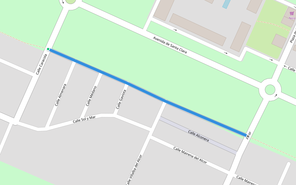 Calle Alcorán walking route map in Moguer