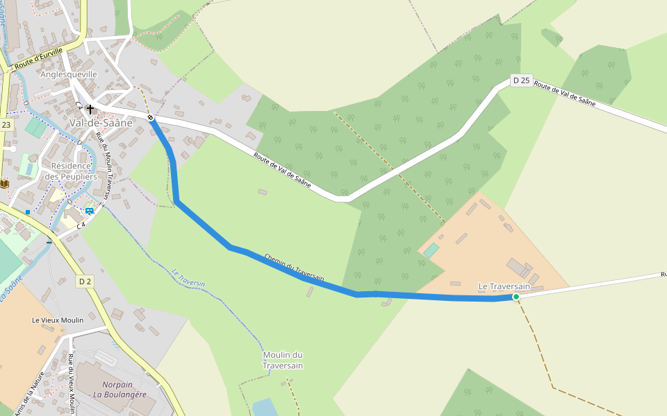 Chemin du Traversain walking route map in Belleville-en-Caux