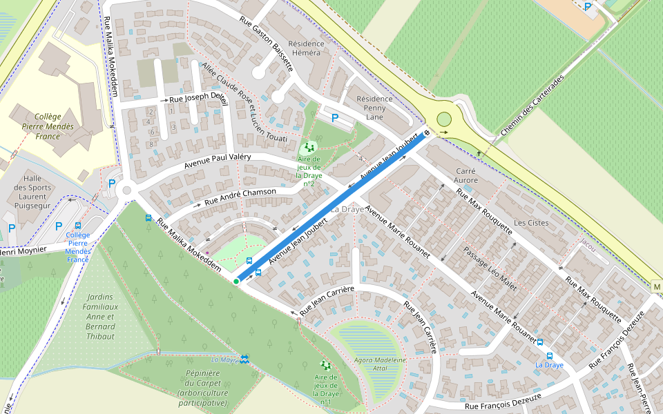 Esplanade des Ecrivains walking route map in Jacou