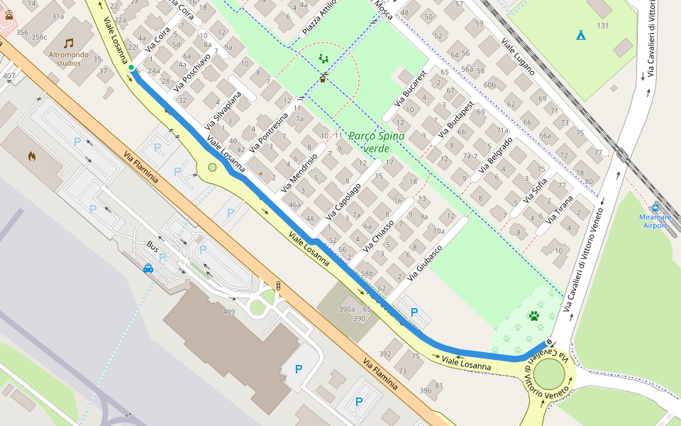 Pista ciclopedonale Viale Losanna walking route map in Rimini