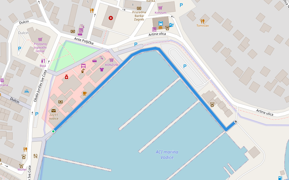 Artina walking route map in Vodice