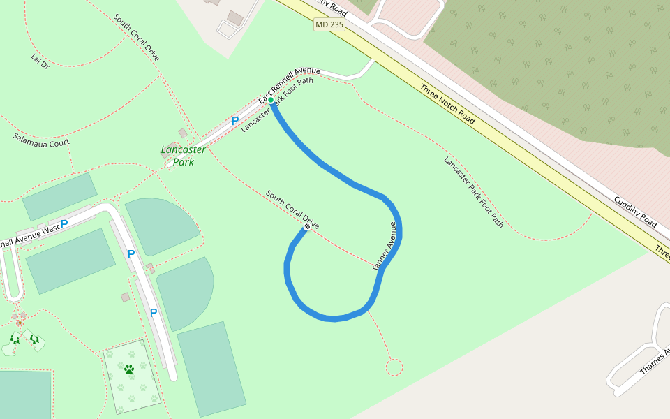 Tanner Avenue walking route map in Lexington Park