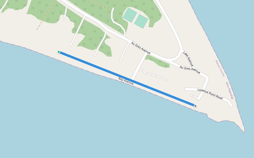 Bay Avenue walking route map in Au Gres