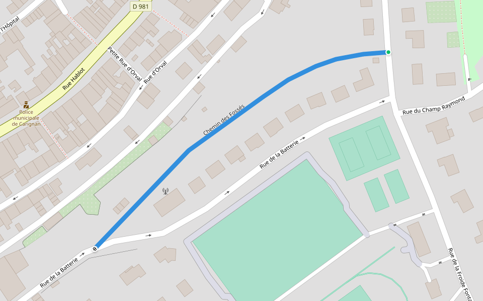 Chemin des Fossés walking route map in Carignan