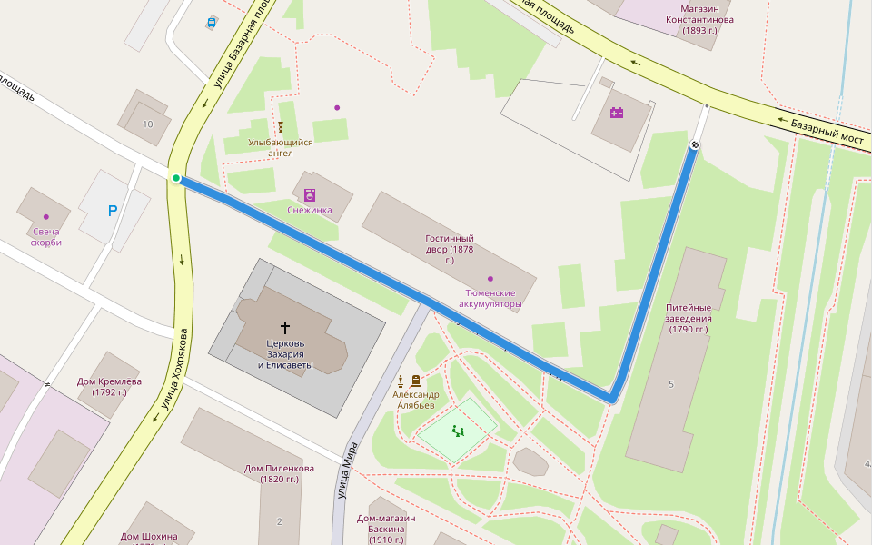 улица Базарная площадь walking route map in Tobolsk
