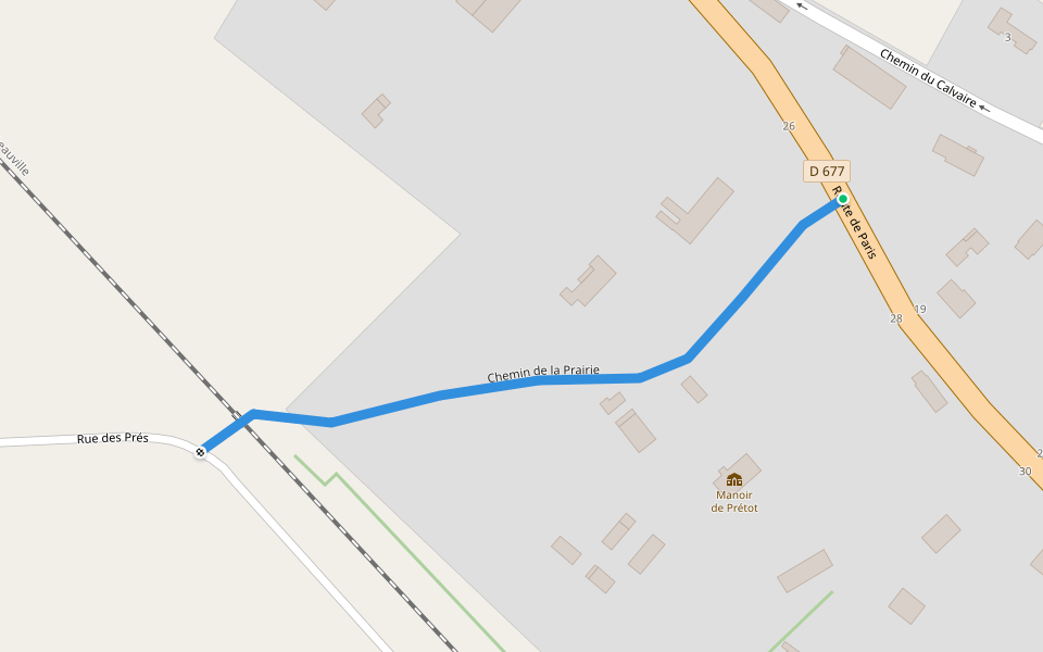 Chemin de la Prairie walking route map in Canapville