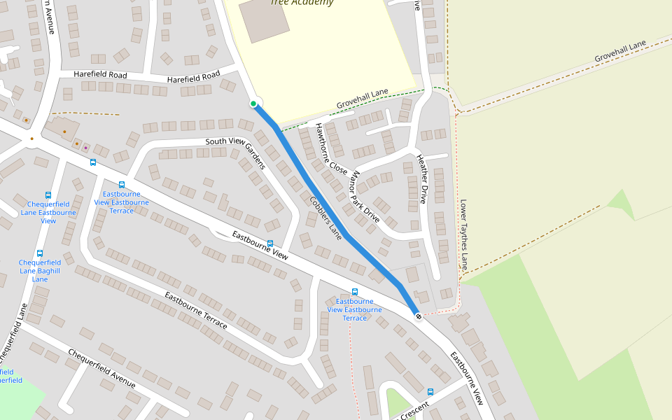 Cobblers Lane walking route map in Pontefract