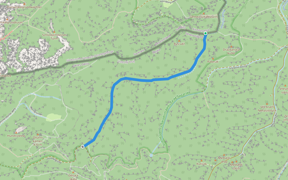 Malý kozí dùl walking route map in Jetřichovice