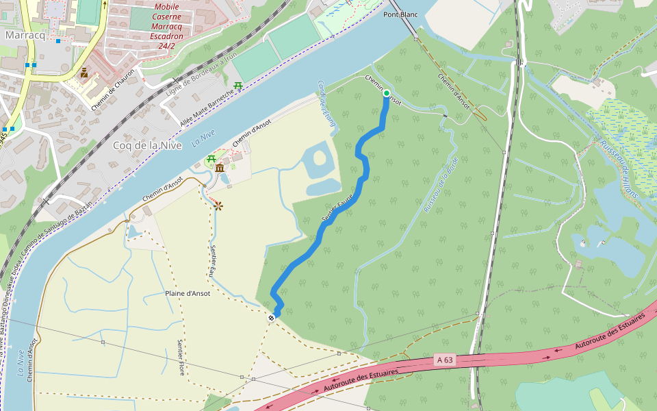 Sentier Faune walking route map in Bayonne