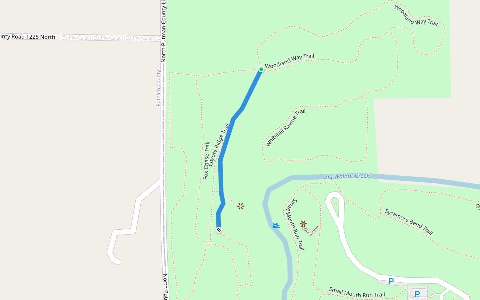 Coyote Ridge Trail walking route map in Roachdale