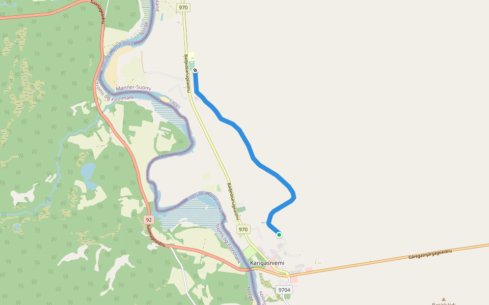 Valaistu kuntorata walking route map in Utsjoki Karigasniemi