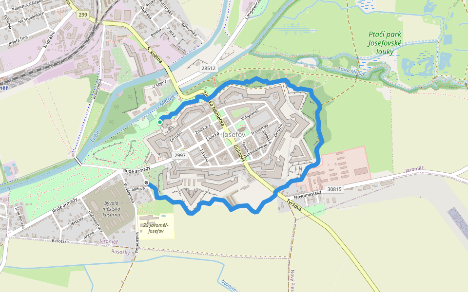 Josefovské šance walking route map in Jaromer