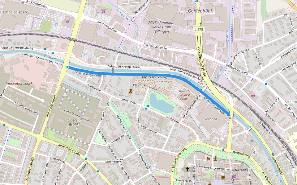 Oberer Brigachweg walking route map in Villingen-Schwenningen