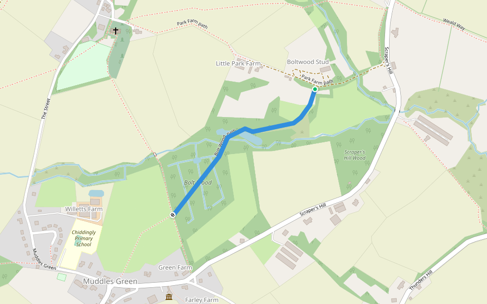 Bolt Wood path walking route map in Chiddingly