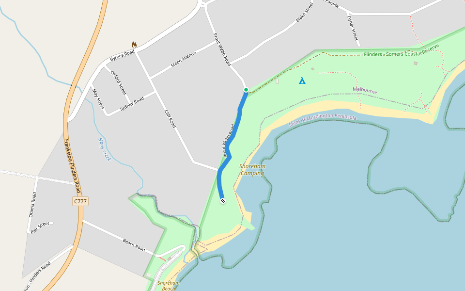 Prout Webb Road walking route map in Shoreham