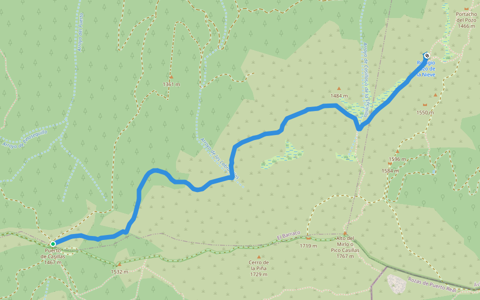 Ruta El Pozo de la Nieve PR-AV 21 walking route map in Casillas