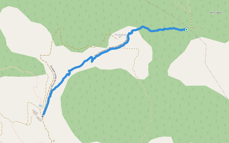 San Vincente to Muro de Bellos walking walking route map in Labuerda