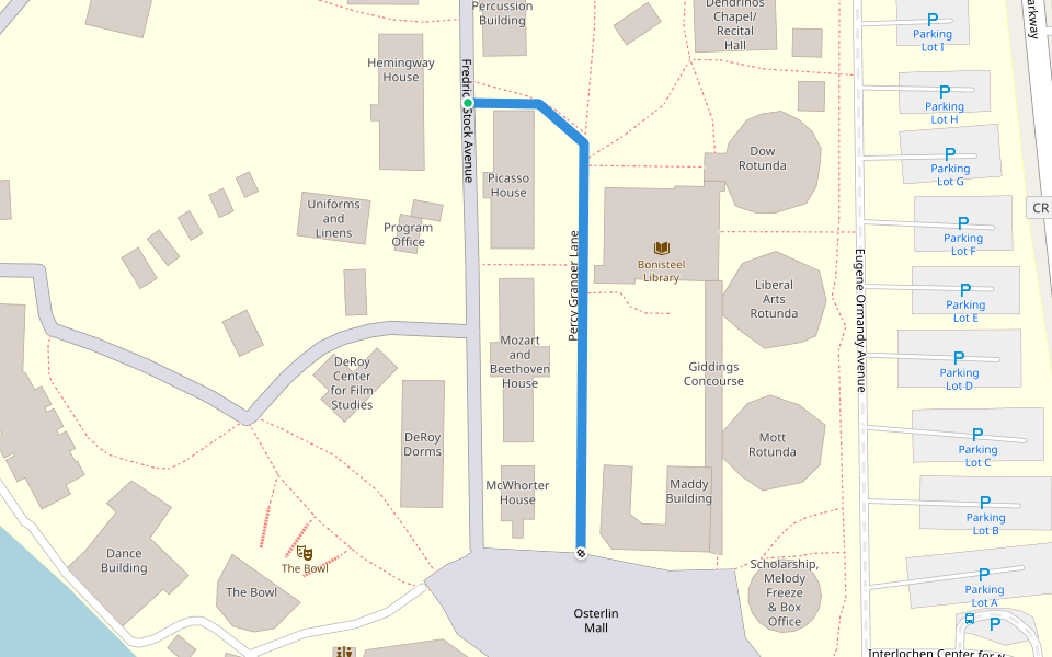 Percy Granger Lane walking route map in Interlochen