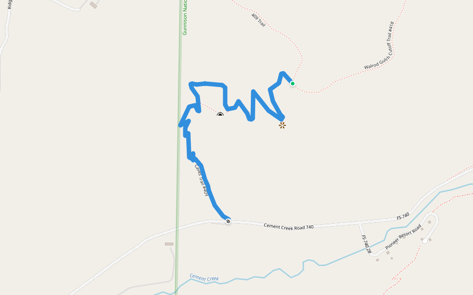 Caves Trail #409 walking route map in Crested Butte