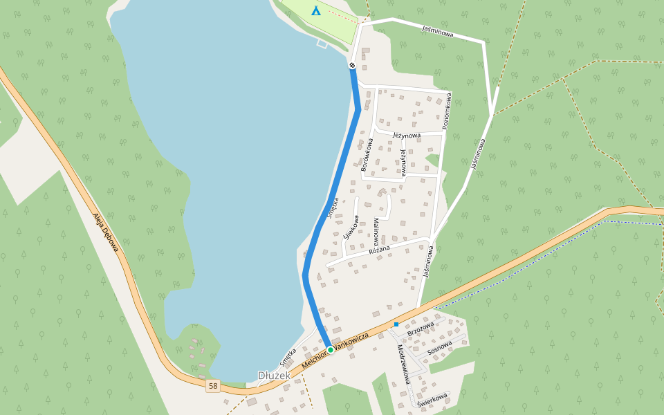 Smętka walking route map in Dłużek