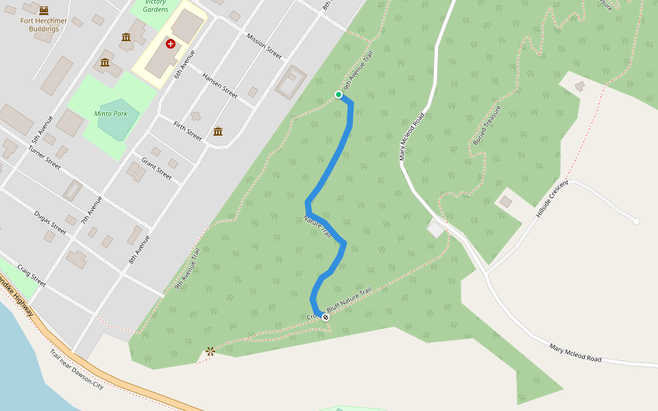 Nature Trail walking route map in Dawson City