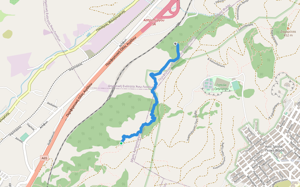 Οδυσσέας walking route map in Aspropyrgos