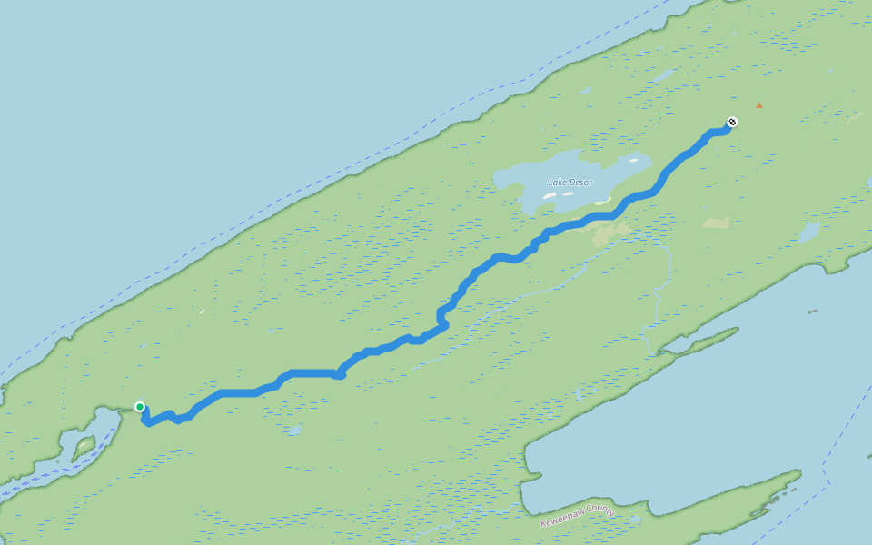 Greenstone Ridge Trail walking route map in Windigo