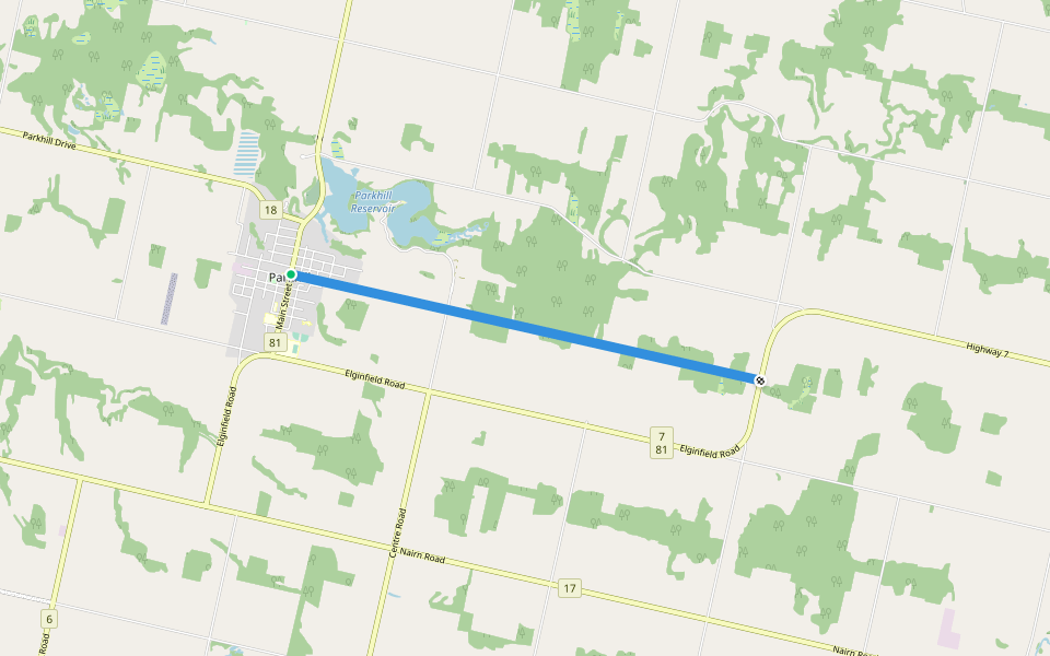Parkhill Rail Trail walking route map in Parkhill