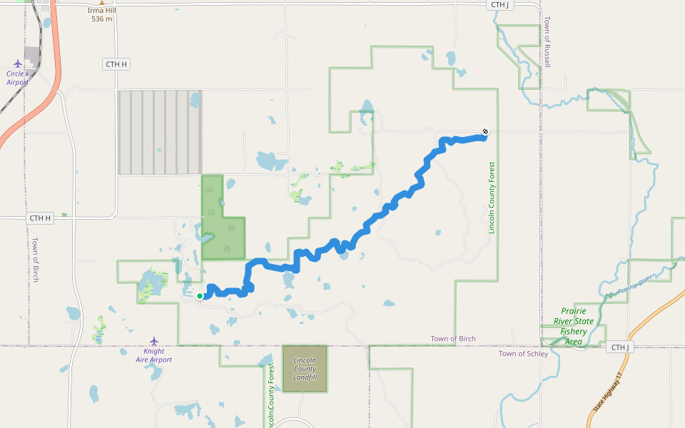 Ice Age Trail walking route map in Irma